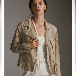 Anthropologie Tessa Embroidered‎ Boyfriend Jacket Linen Blend Women's Size XS